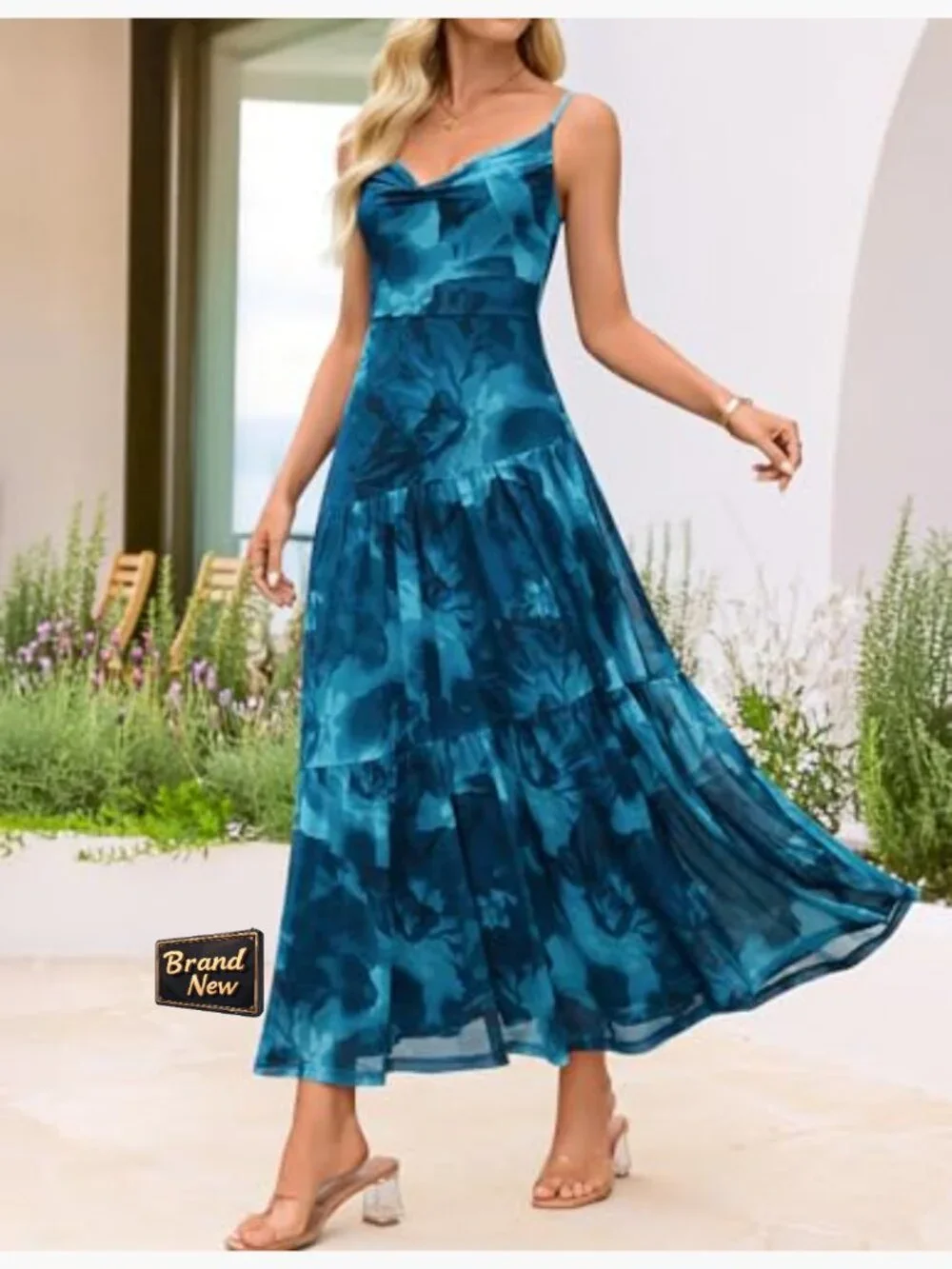 Sleeveless Maxi Dress Flowy Mesh Spaghetti Strap Boho Summer Wedding Guest - Picture 5 of 7